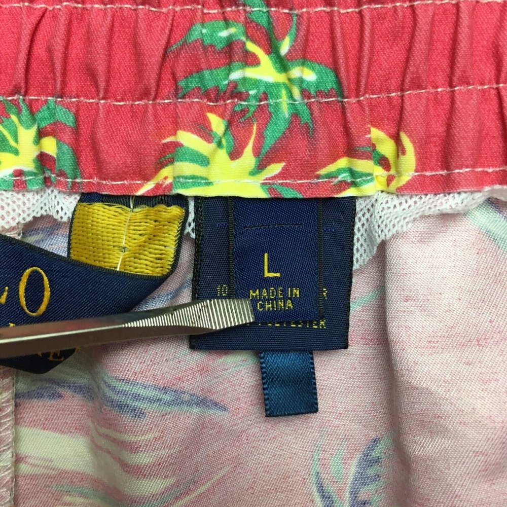 Polo‎ Mens Swim Trunks Shorts size L Pink Beach Print Palms Pockets Cut Liner - Picture 6 of 12